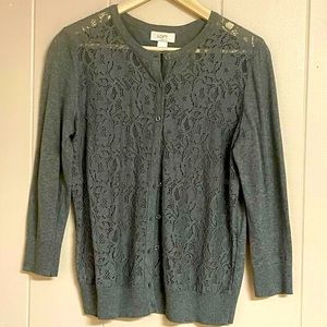Ann Taylor Loft Womens Grey Lace Front Cardigan Sweater Size Medium, NWOT